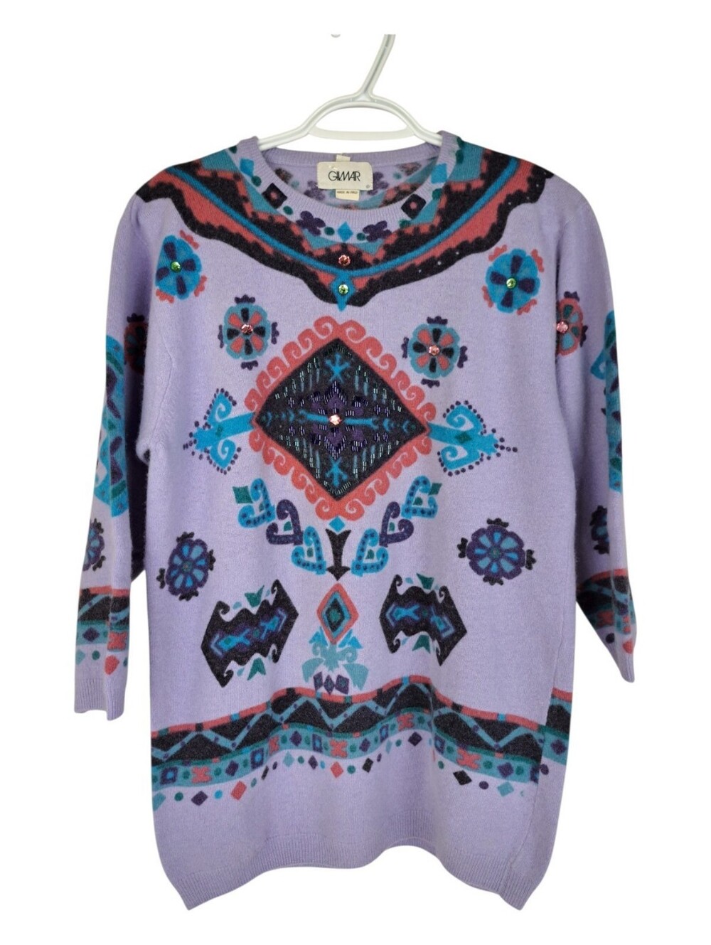 Vintage GILMAR Made in Italy Angora Wool Knit Sweater Rhinestone Beaded size 42